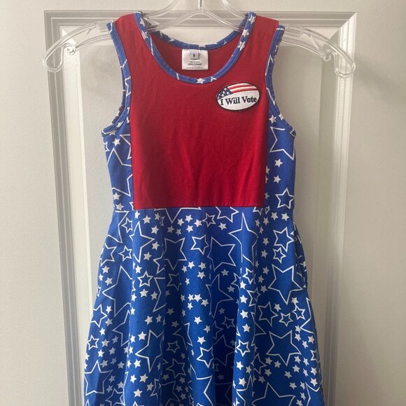 Princess Awesome Girls Dress Size 8 Blue Stars Red “I Will Vote” USA Patriotic - Picture 1 of 8